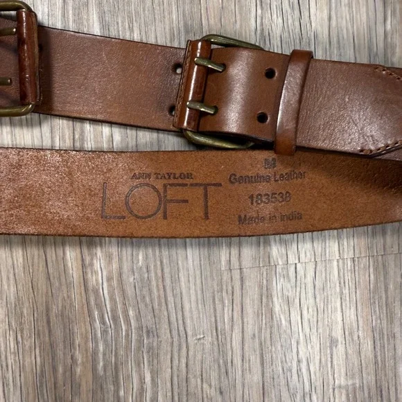 Ann Taylor LOFT Brown Genuine Leather Double Buckle Wide Waist Belt Y2K Classic - Picture 3 of 7